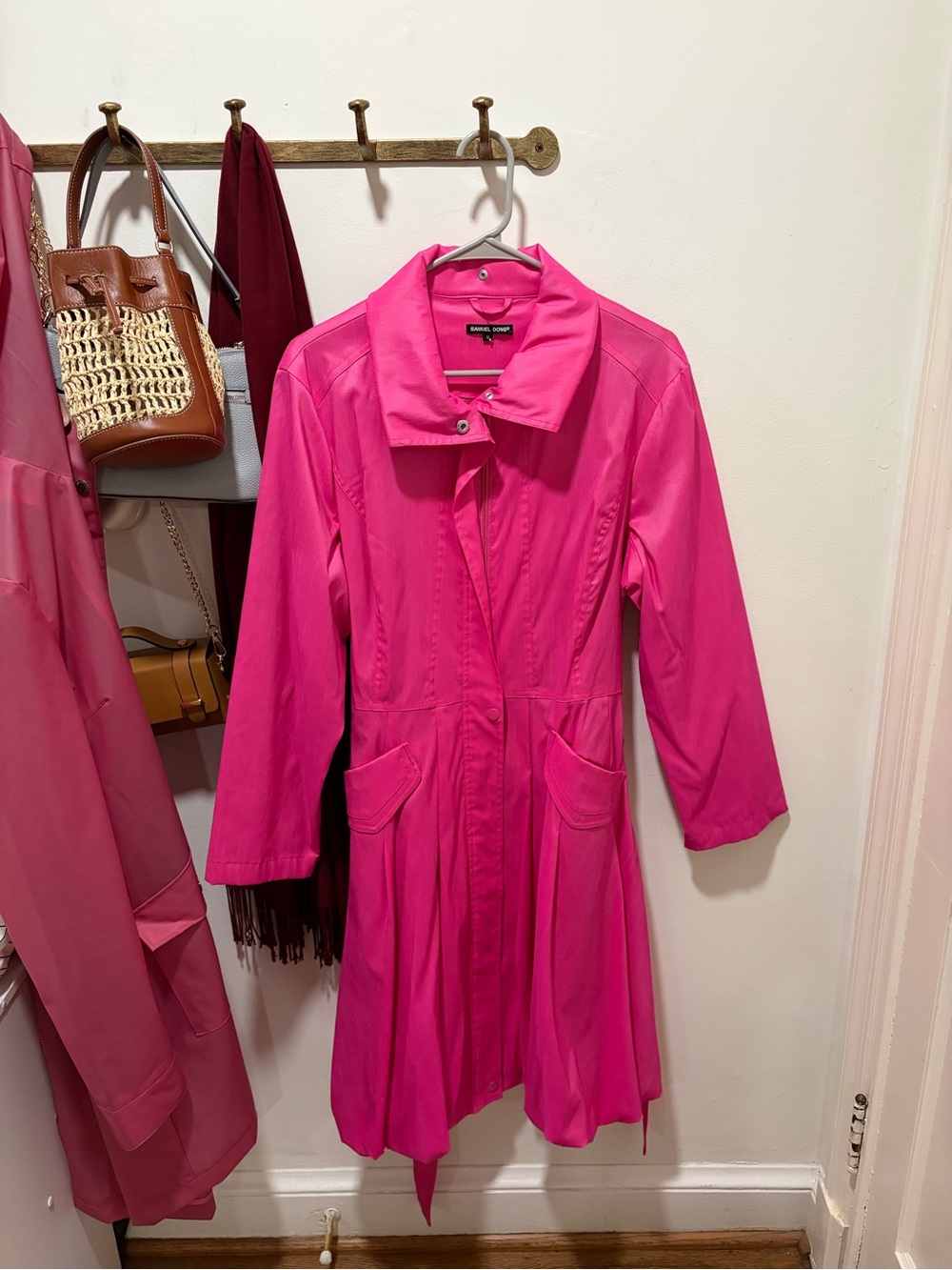 Samuel Dong Hot Pink Bubble Hem Trench Coat M